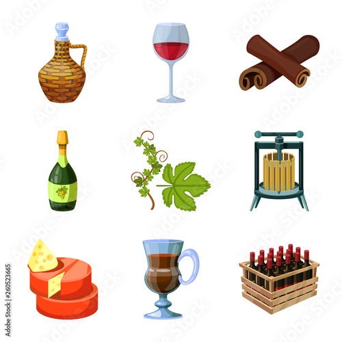 Vector design of grape and winery sign. Set of grape and manufacturing stock symbol for web.
