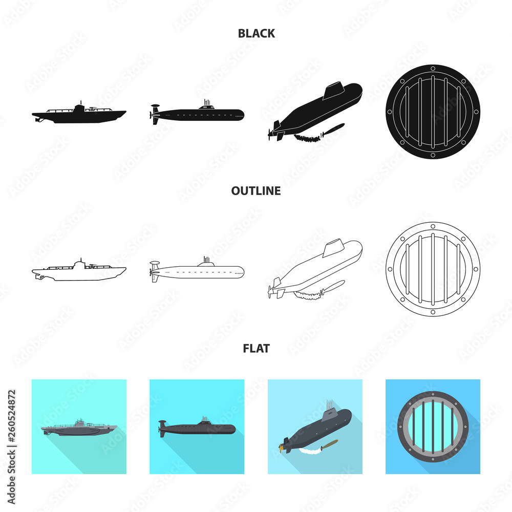 Vector design of war  and ship sign. Set of war  and fleet stock symbol for web.