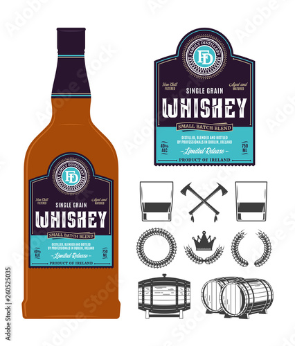 Vector whiskey labels on a bottle