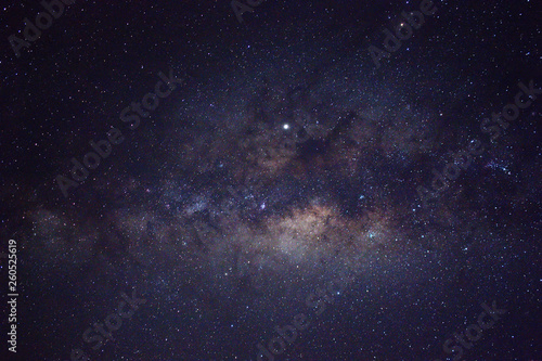 Clearly milky way galaxy rising in Borneo Asia  background of beautiful milky way. Long exposure photograph with grain. Image contain certain grain or noise and soft focus.