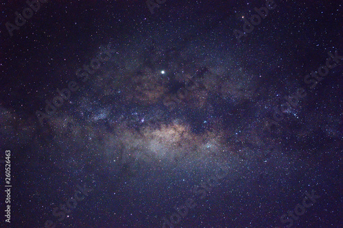 Clearly milky way galaxy rising in Borneo Asia  background of beautiful milky way. Long exposure photograph with grain. Image contain certain grain or noise and soft focus.