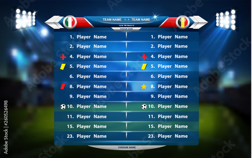 Football or soccer playing field with set of infographic elements. Sport Game. Sport Cup.