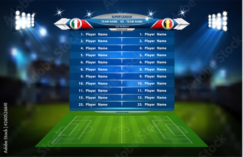 Football or soccer playing field with set of infographic elements. Sport Game. Sport Cup.