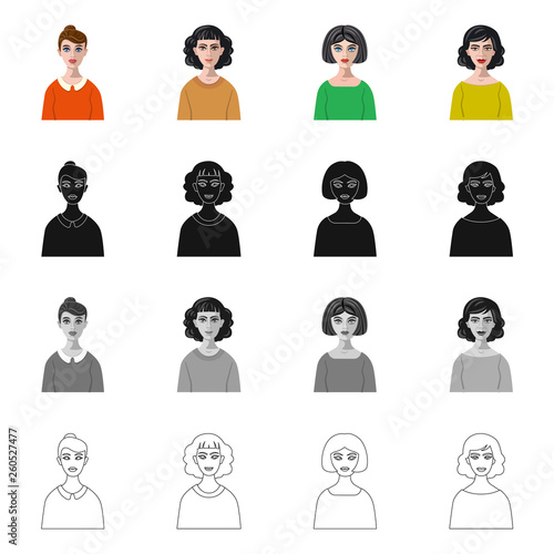 Isolated object of hairstyle and profession  logo. Collection of hairstyle and character  stock symbol for web.