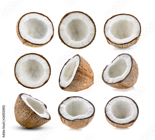 set of half coconut isolated on the white background