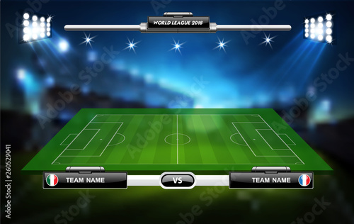 Football or soccer playing field with set of infographic elements. Sport Game. Sport Cup. Vector illustration.