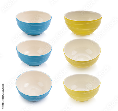 set of ceramic bowl on white background