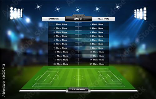 Football or soccer playing field with set of infographic elements. Sport Game. Sport Cup. Vector illustration