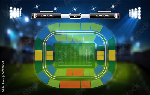 Football or soccer playing field with set of infographic elements. Sport Game. Sport Cup. Vector illustration