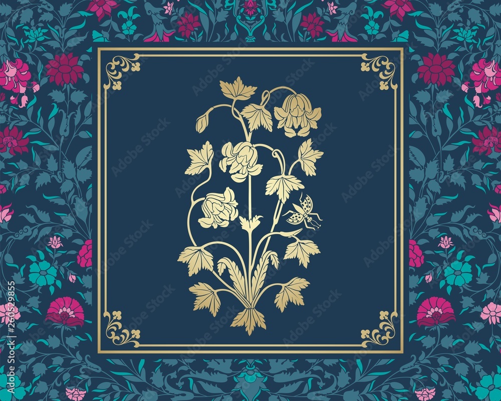 Naklejka premium wedding card design, paisley floral pattern , India 