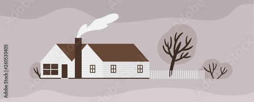 Facade of town house or cottage in Scandic style. Wooden Scandinavian buildin...