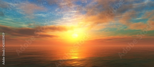 Beautiful sunset over the water surface, sea sunrise, ocean sunset © ustas