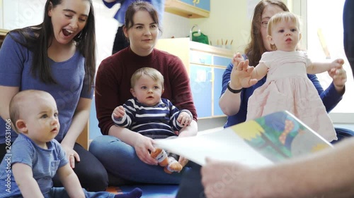 Mothers With Children At Baby Group Listening To Story