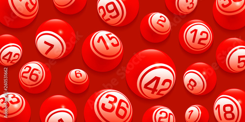 Vector Red Bingo / Lottery Number Balls Set isolated on Red Background