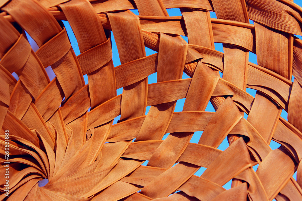 Obraz premium Beautiful Wooden Pattern. Abstract Wooden Backgrounds Textures.Cropped Shot Of A Basket. Bamboo Hat Close Up