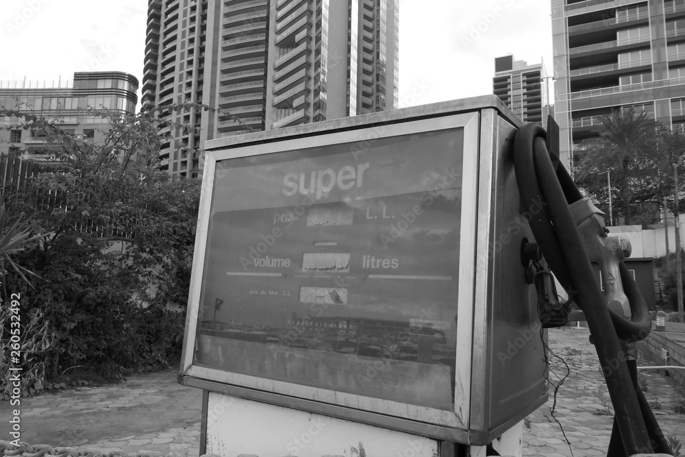 Fototapeta premium A very old gas station in a artistic monochrome in Beirut, Lebanon