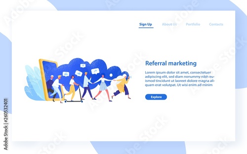 Website template with group of people or customers holding hands and walking ...