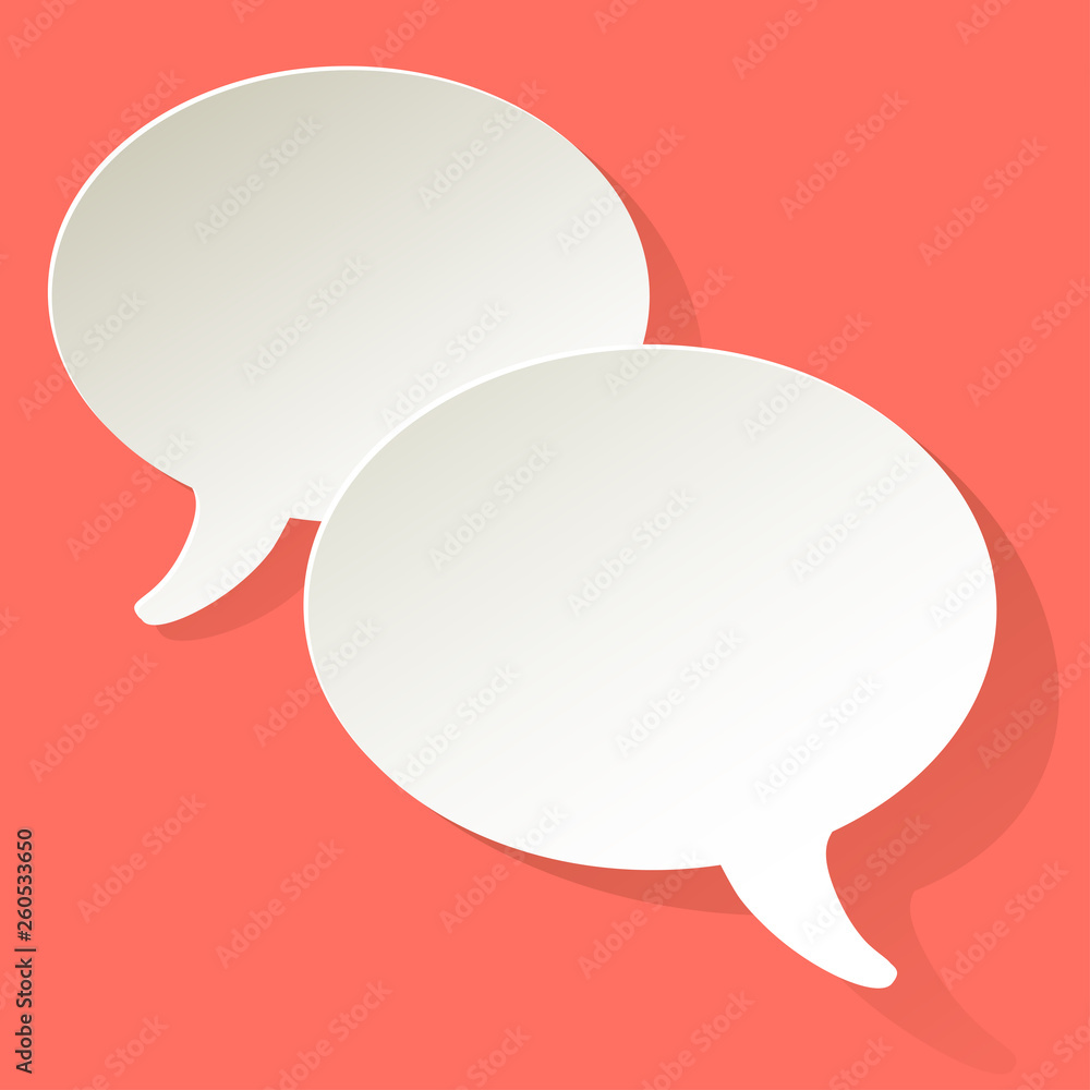 Chat speech bubbles vector ellipse white on a Coral color background Chat speech bubbles vector ellipse white on a Coral color background