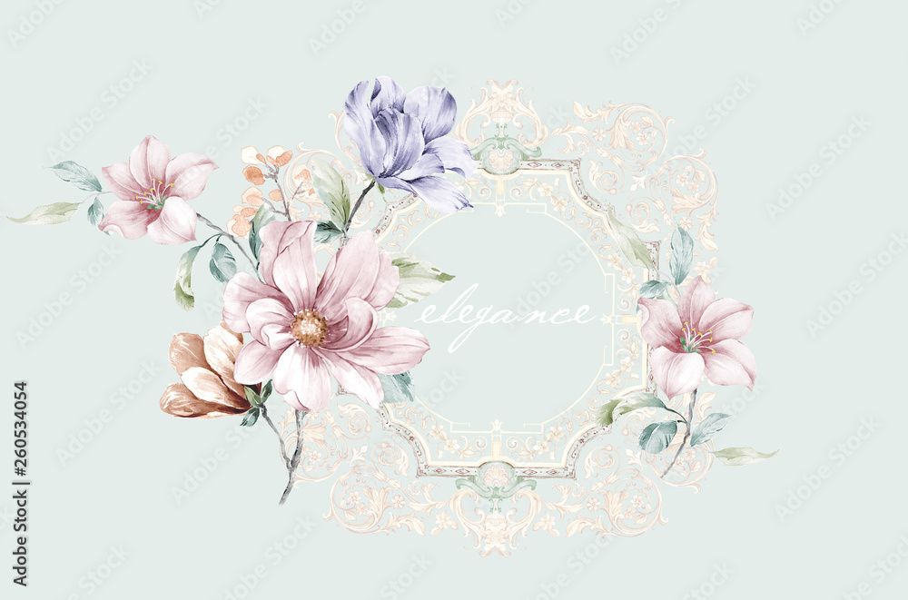 Hand painted floral elements set