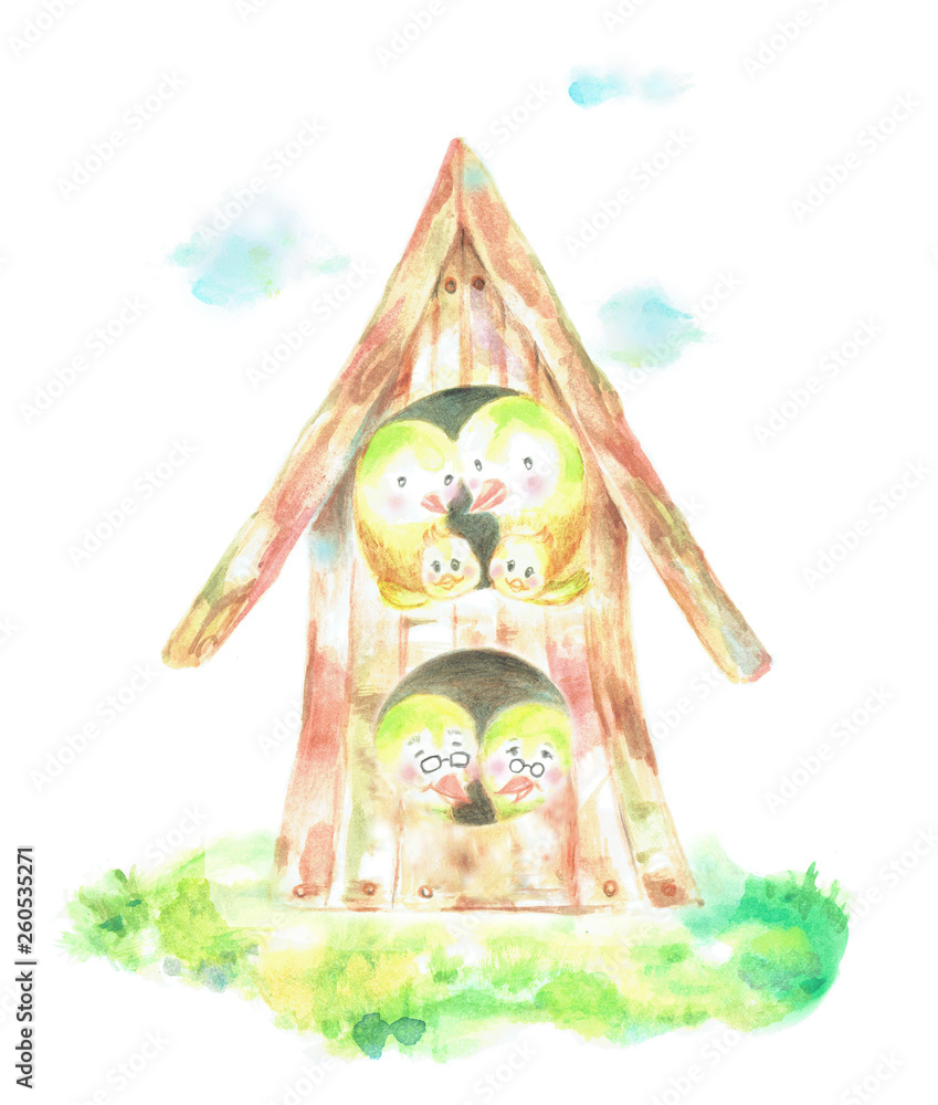 鳥の家族　３世代　バードハウス