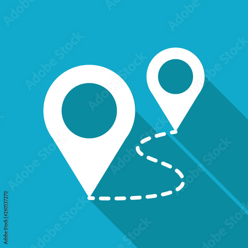 Route with pins illustration. Traveling vector icon