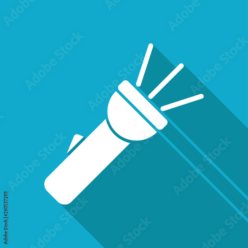 Turned on flashlight illustration. Searching vector icon