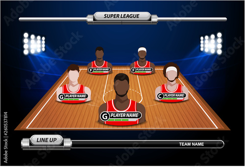 Basketball court with statistics elements. for basketball tournament. Vector illustration. 