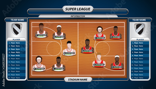 Basketball court with statistics elements. for basketball tournament. Vector illustration. 