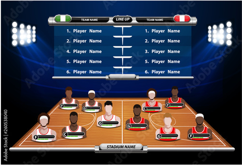 Basketball court with statistics elements. for basketball tournament. Vector illustration. 