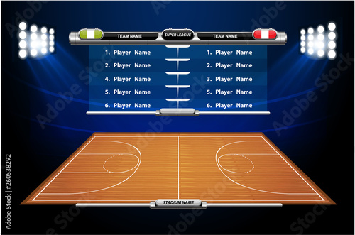 Basketball court with statistics elements. for basketball tournament. Vector illustration. 