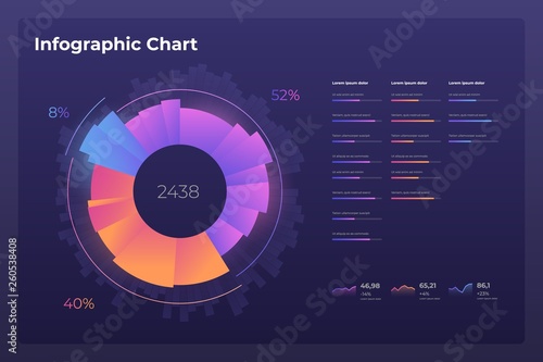 Dashboard infographic template with modern design annual statistics graphs.