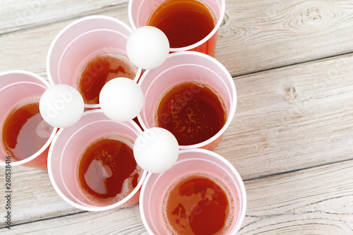 Cups for game Beer Pong on the table