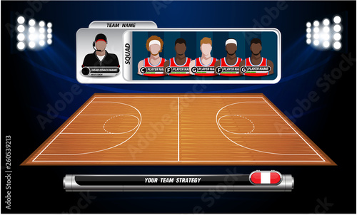 Basketball court with statistics elements. for basketball tournament. Vector illustration. 