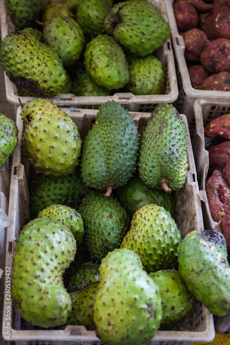 Soursop fruit on asian market, Borneo