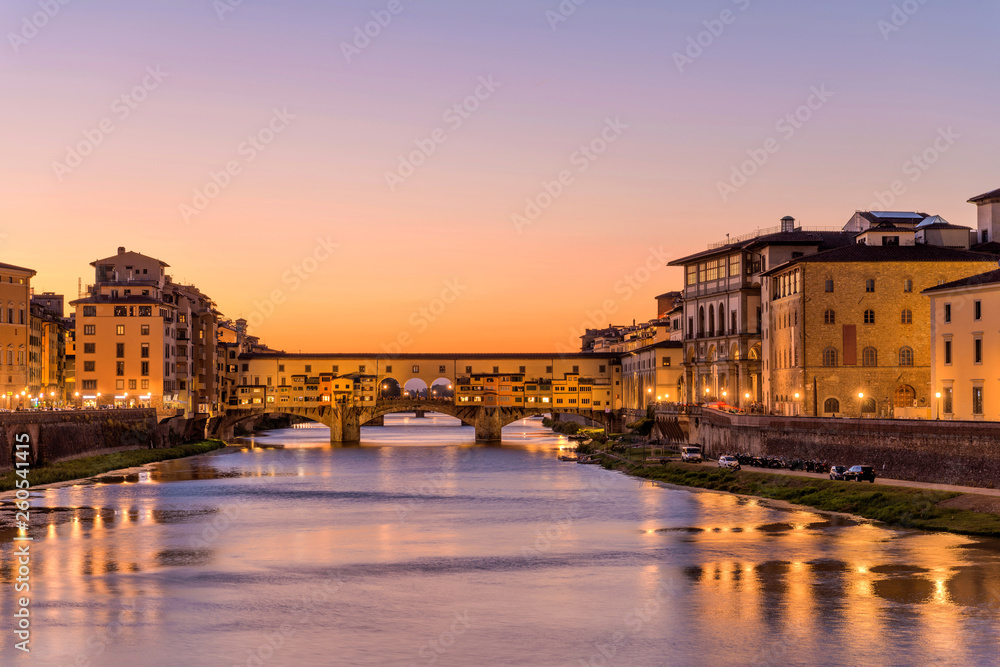 Sunset Arno River - An autumn dusk view of Arno River at the Ponte Vecchio 