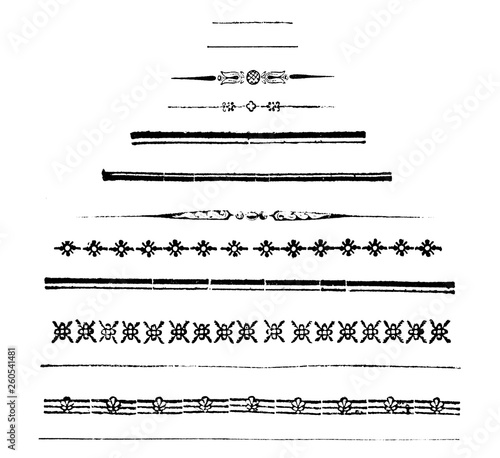Vintage Vector Set of Drawings or Engravings of Antique Decorative Design Elements, Horizontal Dividing Lines