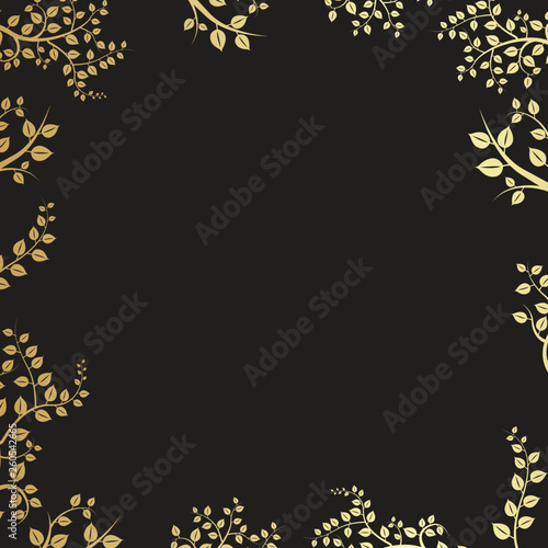 Golden leaves and frame vector design on black background