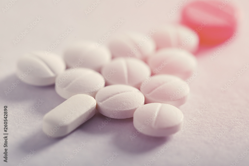 Medicine tablets on white background , Pharmacy theme Medicine tablets on white background , Pharmacy theme