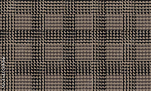 Brown Glen Plaid Seamless Vector Pattern with Black 5x5 Houndstooth Check. Trendy High Fashion Print.  Prince of Wales Check. Traditional Scottish Fabric. Pixel Perfect Repeating Tile Swatch Included.
