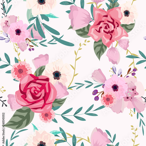 floral and leaves seamless background pattern watercolor