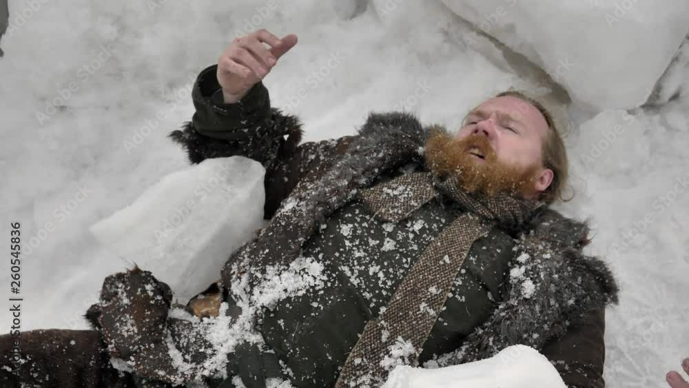 Medieval man lying under block of ice Medieval man lying under block of ice