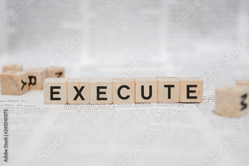 EXECUTE Word Written In Wooden Cube