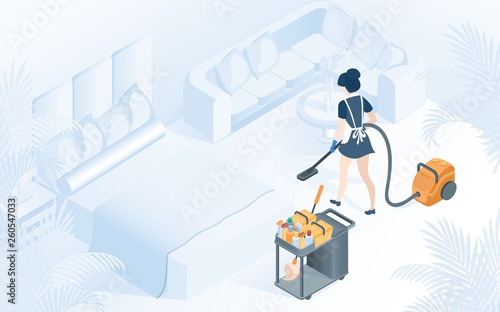 Maid Hotel Room Cleaning Service Illustration