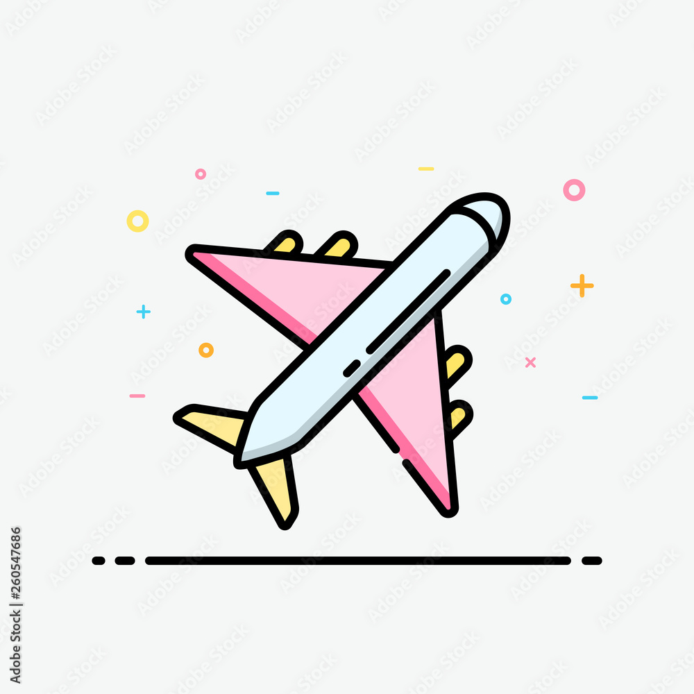 Naklejka premium Plane icon in flat line style for decorated in summer poster and social media banner.