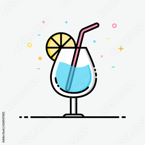 Drink icon in  flat line style for decorated in summer poster and social media banner. Blue hawaii vector icon.