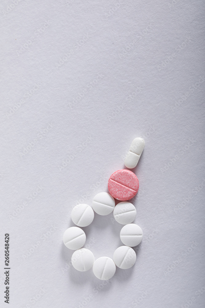 Medicine tablets on white background , Pharmacy theme Medicine tablets on white background , Pharmacy theme