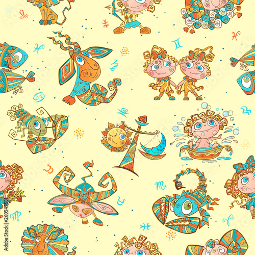 Wallpaper Mural Seamless pattern with zodiac signs for kids. Vector. zodiac circles. Torontodigital.ca