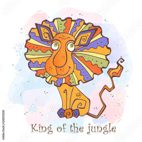 Fototapeta Naklejka Na Ścianę i Meble -  Cartoon lion in a cute style. King of the jungle