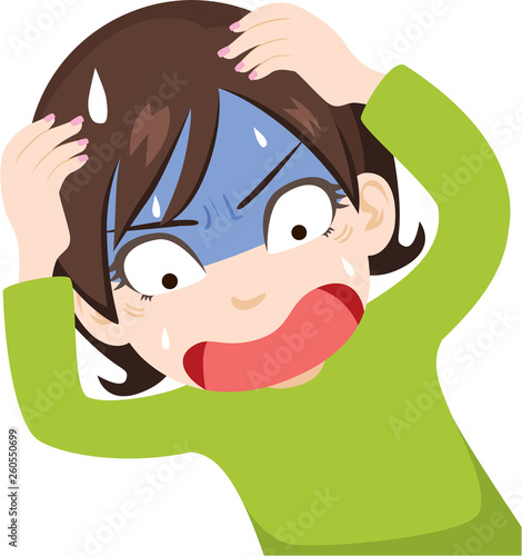 Shocked expression woman screaming with hands on head overwhelmed concept
