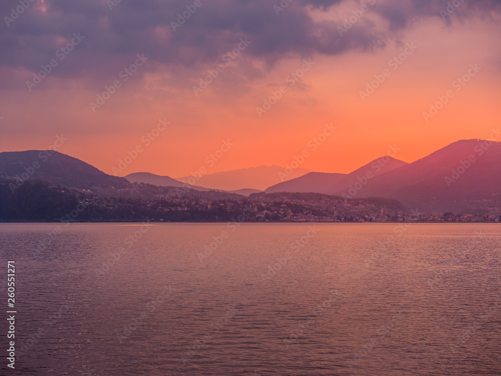 Image of sunset at lake maggiore in Italy